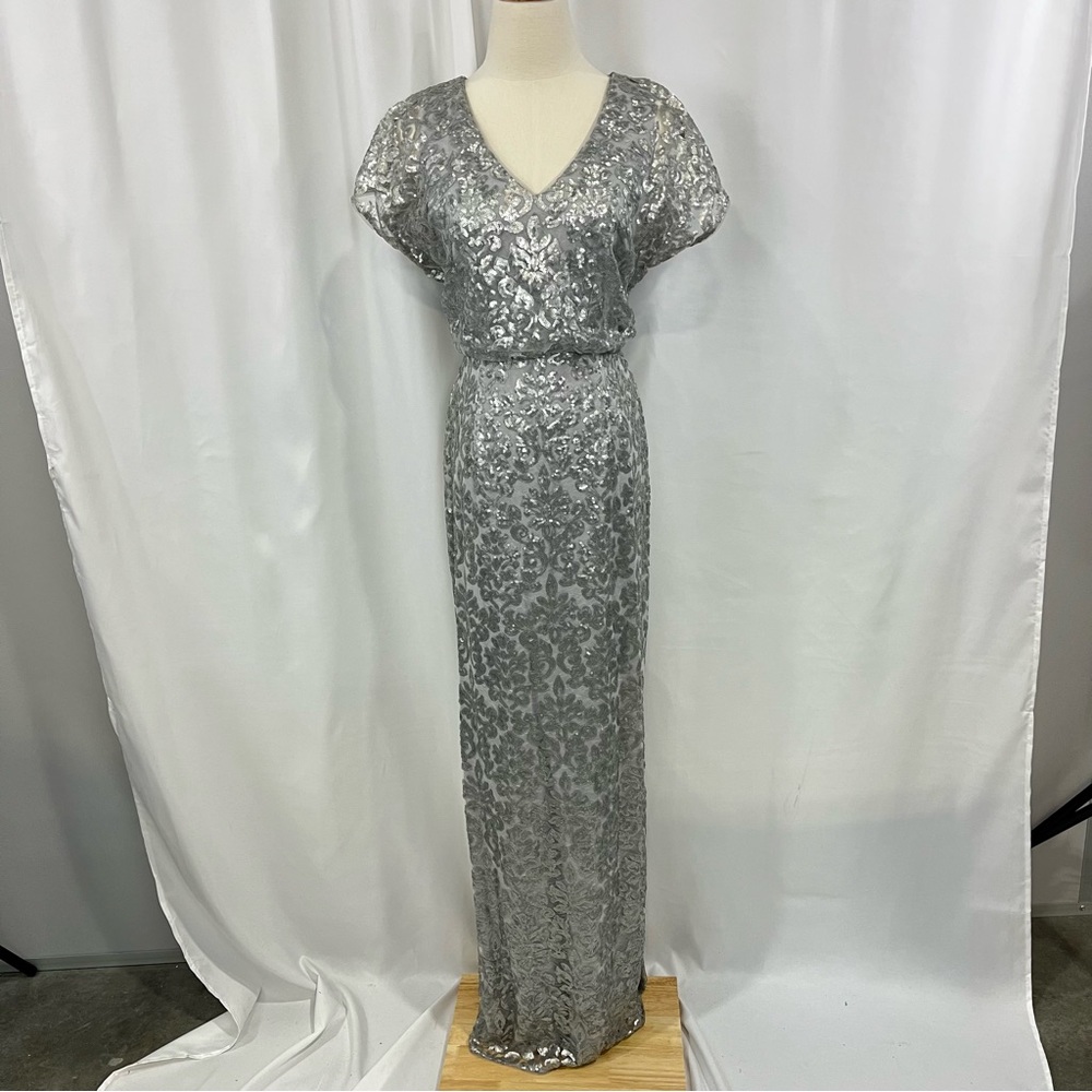 Adrianna Papell - Silver Sequin Evening Gown - Size 8
